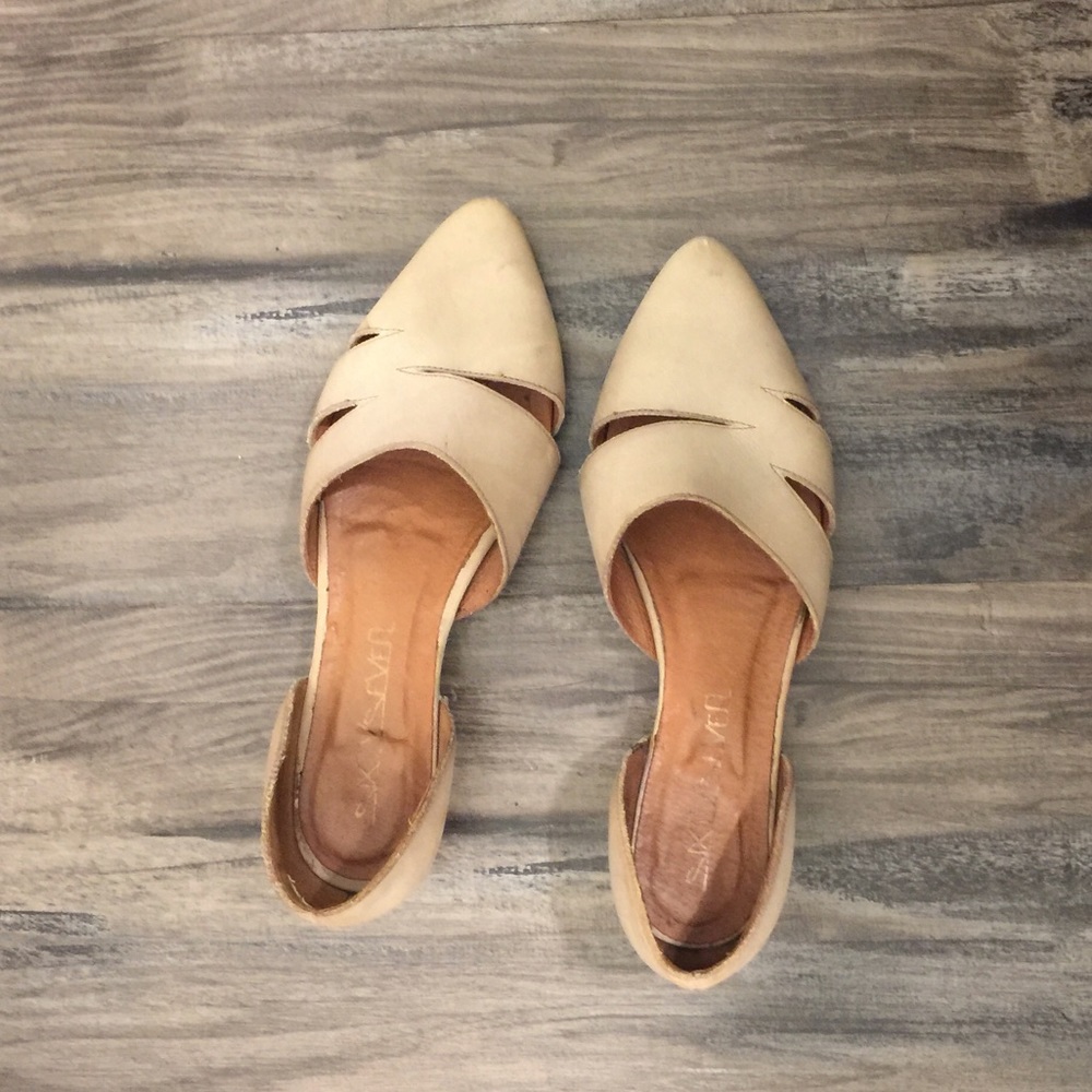 Anthropologie tan lightly distressed flats